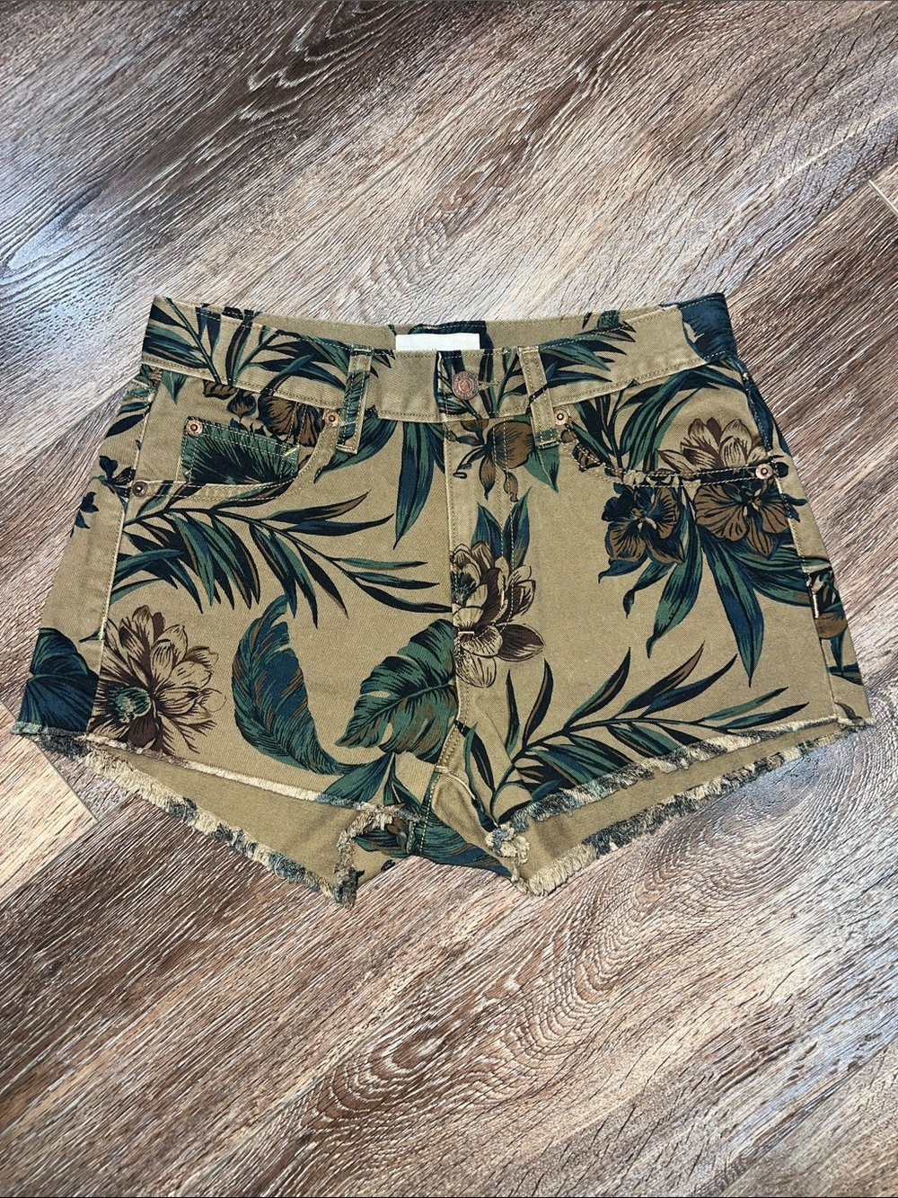 Denim & Supply Ralph Lauren Botanical Palm & Floral Jean Raw Hem Denim Shorts